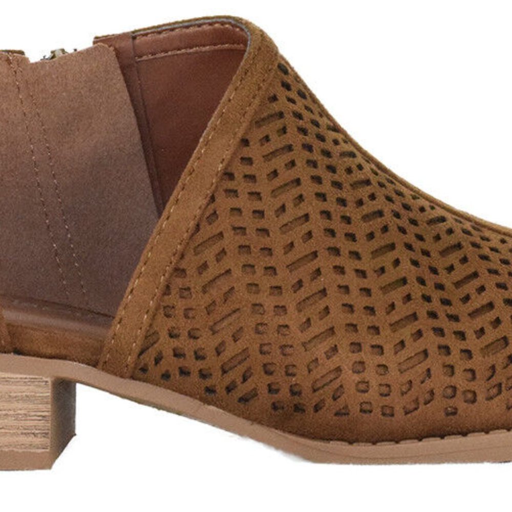 Classified Women Small Short Heel Ankle Boots Booties Cutout Tan Brown DECADE 6 - Picture 3 of 4